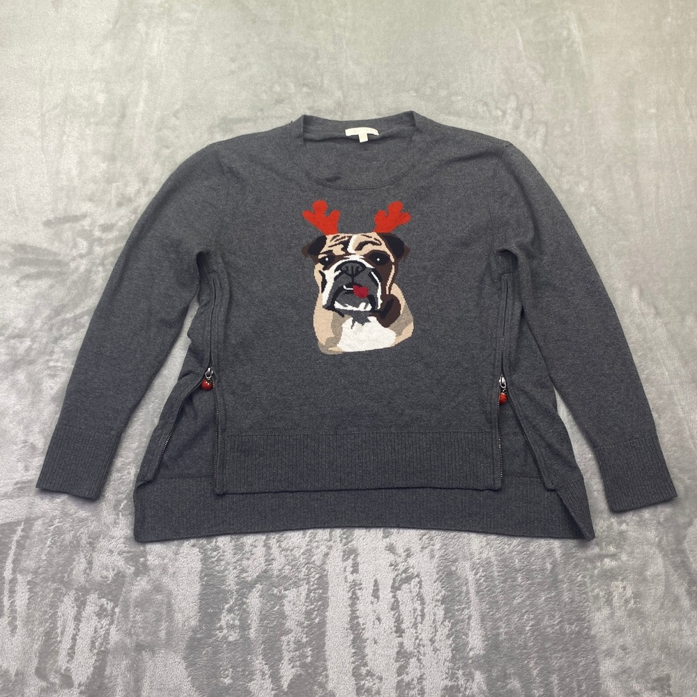 Lisa Todd Charcoal Bulldog Crewneck with Red Antler Accents